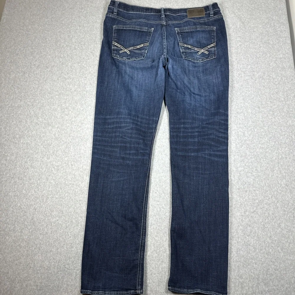 BKE Nolan Straight Leg Men's 36x34 Jeans Stretch Dark Wash Whiskered Fade